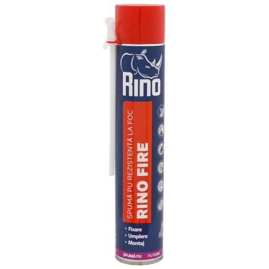 RINO FIRE Spumă poliuretanică rezistentă la foc, cu aplicator, 750ml